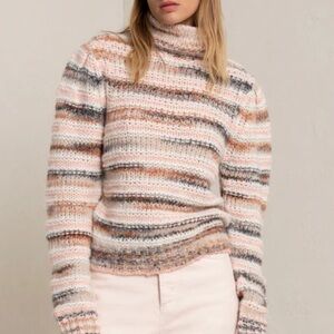 A.L.C. Selena Striped Turtleneck Sweater Wool Alpaca Knit XS Cream Casual Soft